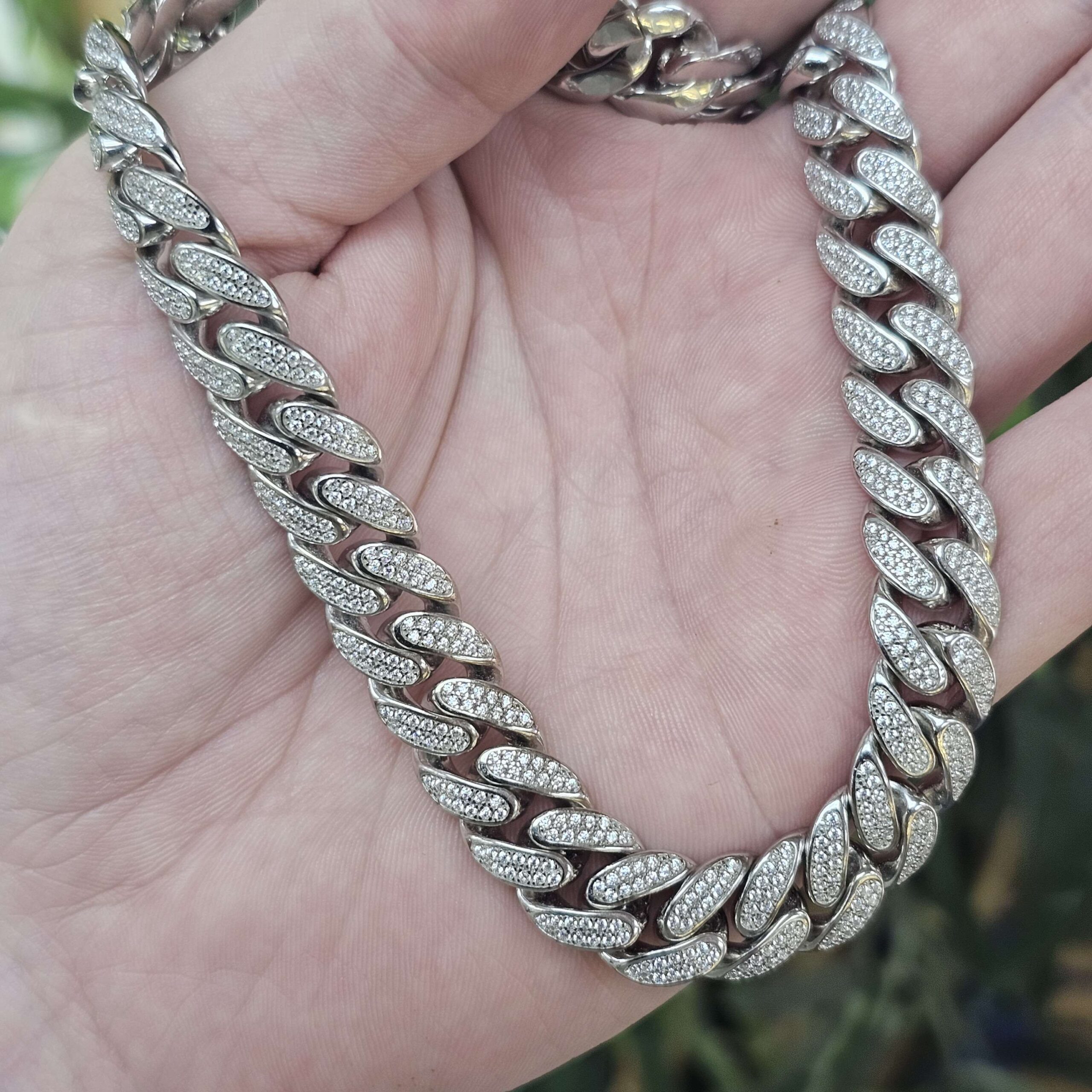 Silver 925 Cubic Zirconia Cuban Necklace 22" - Image 4