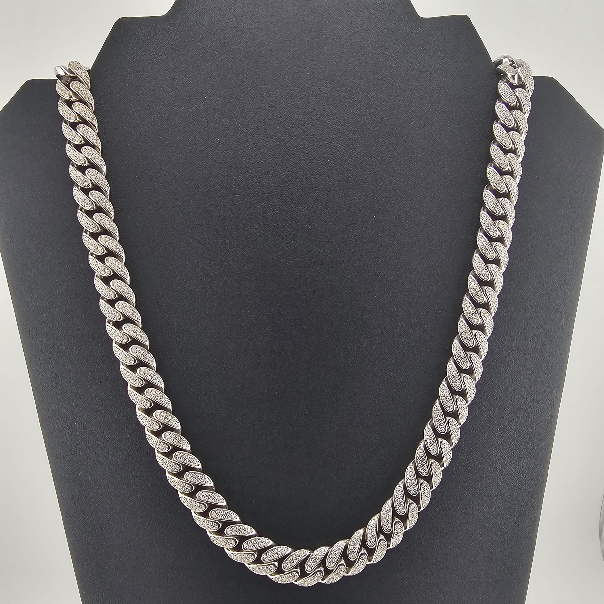 Silver 925 Cubic Zirconia Cuban Necklace 22"